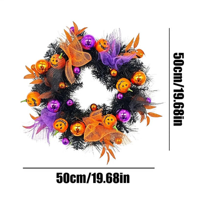 Halloween Pumpkin Ball Wreath – 19.69" Gothic Fall Door Decor