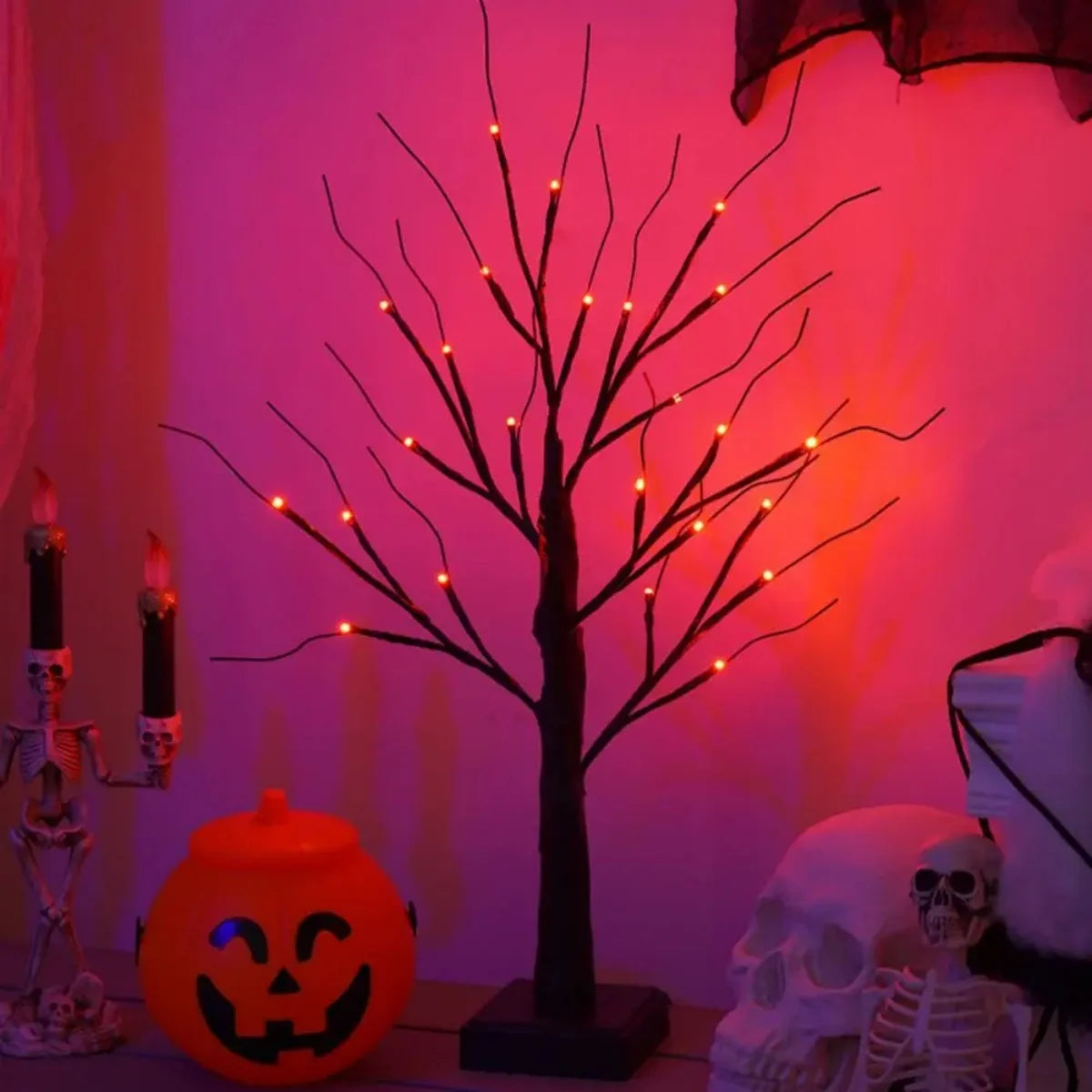 24 LED Halloween Tree – Orange & Purple Lighted Table Decor