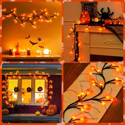 54 LED Halloween Pumpkin Willow Branch Lights – Battery Powered