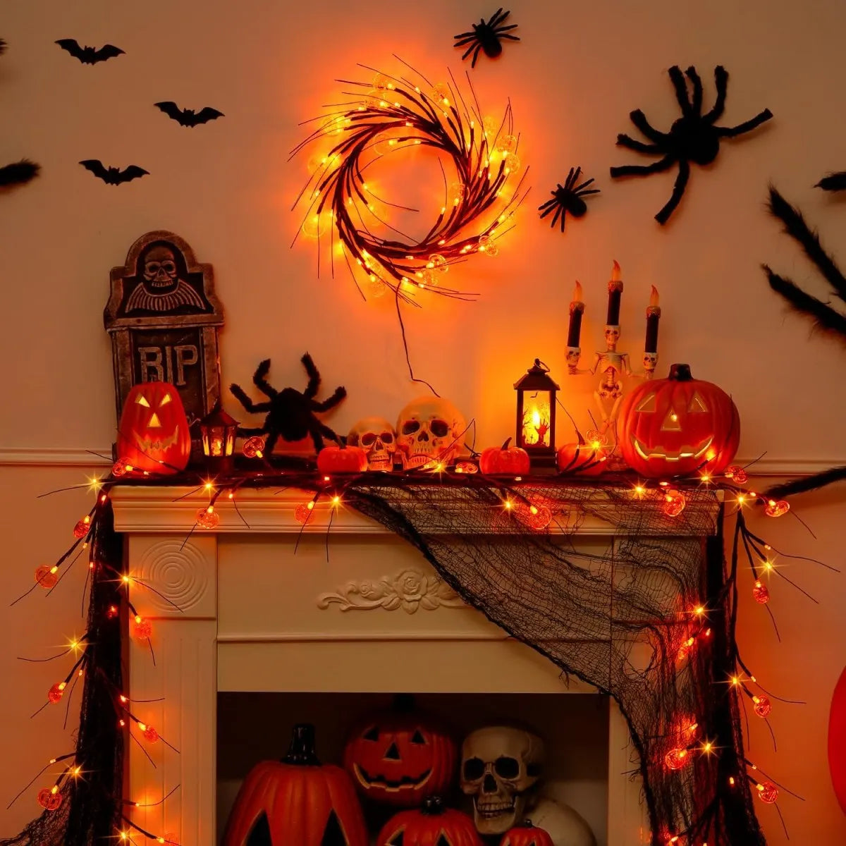 54 LED Halloween Pumpkin Willow Branch Lights – Battery Powered