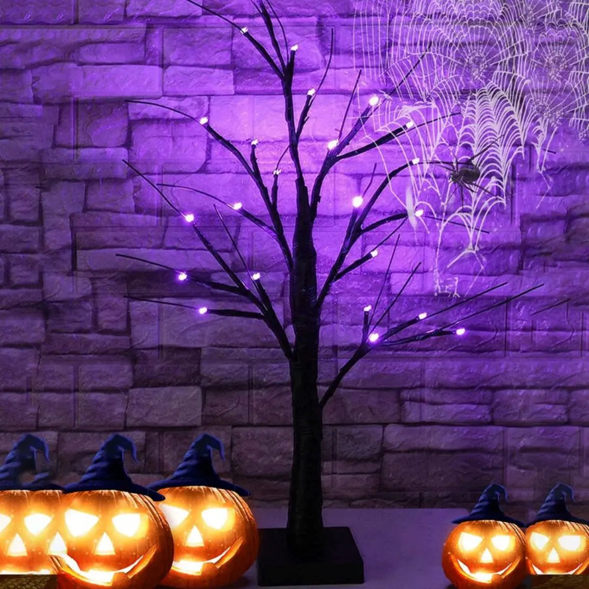 24 LED Halloween Tree – Orange & Purple Lighted Table Decor