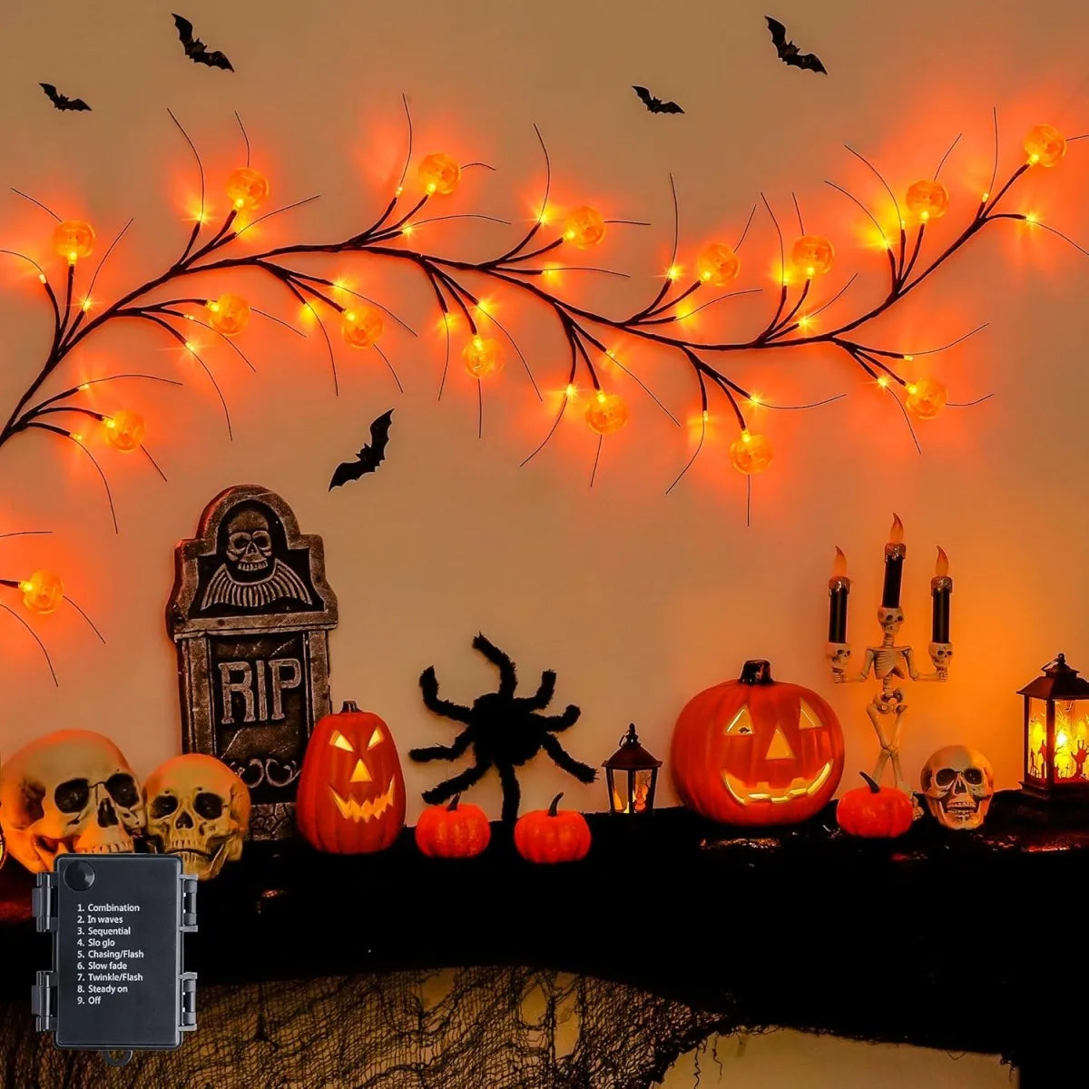 54 LED Halloween Pumpkin Willow Branch Lights – Battery Powered