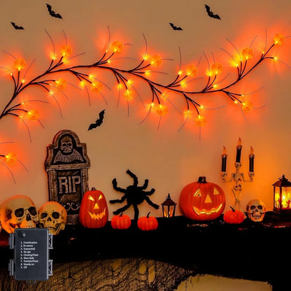 54 LED Halloween Pumpkin Willow Branch Lights – Battery Powered