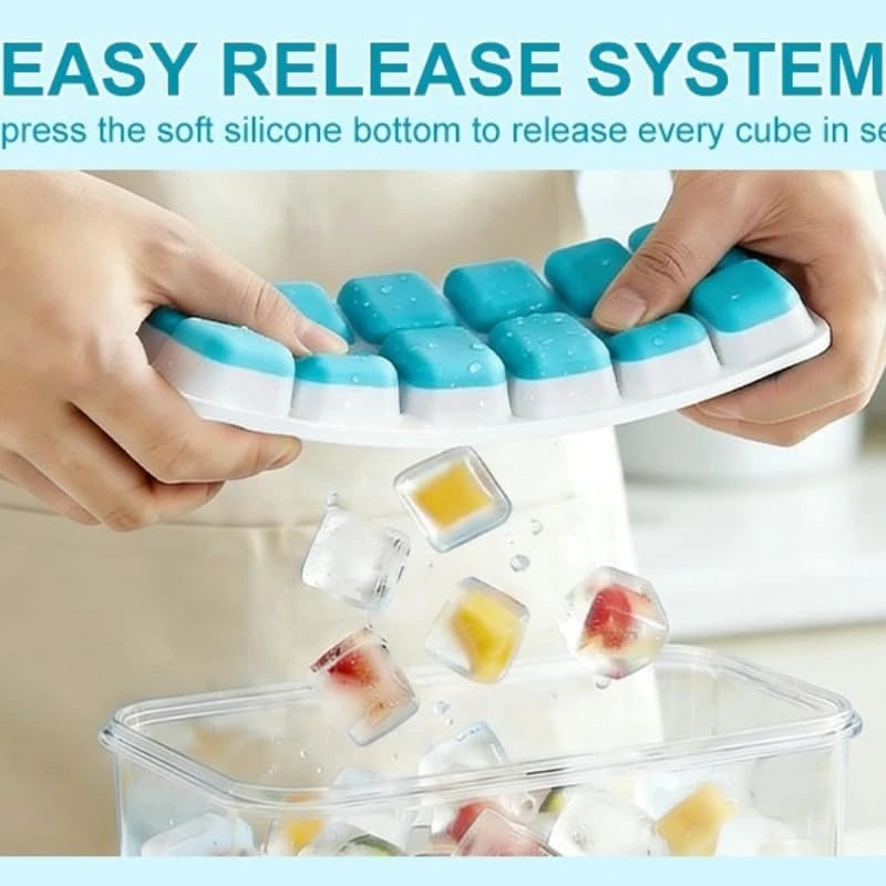 4-Pack Ice Cube Trays with Lid & Bin – Silicone Freezer Ice Mold