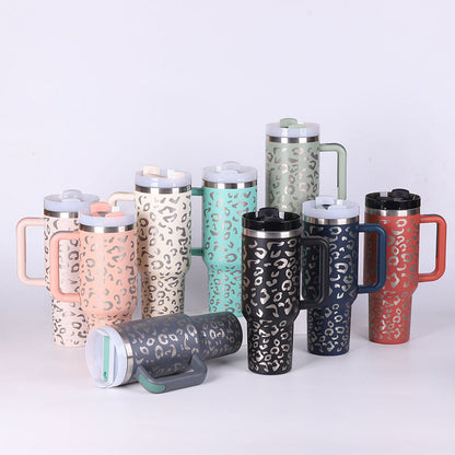 40 oz Insulated Tumbler with Handle & Straw | Spill-Proof Travel Mug