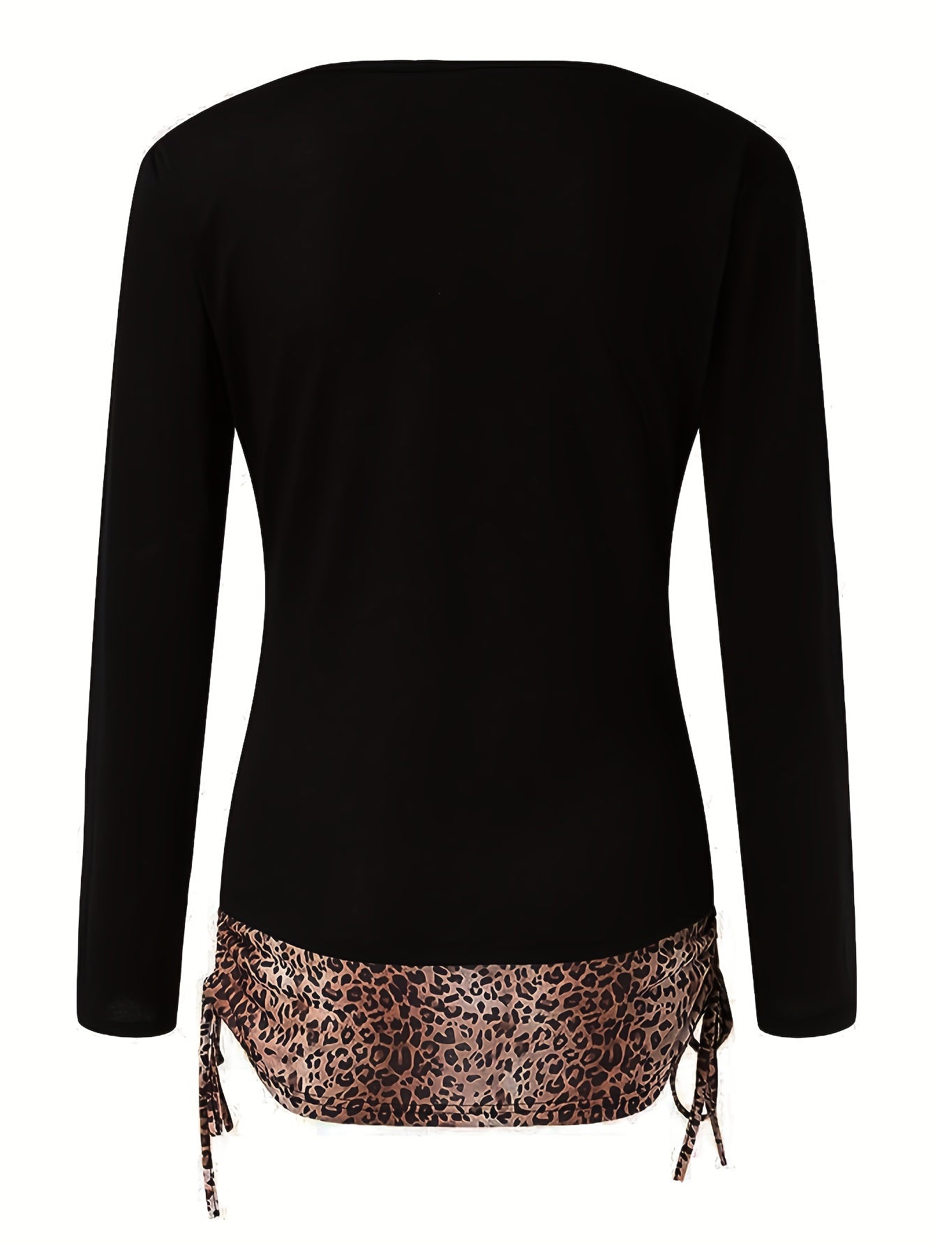 Long Sleeve Plaid Print Deep V Neck Casual T-shirt