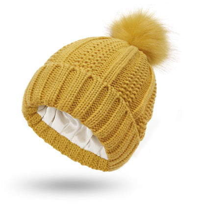 Women’s Winter Knitted Pom Pom Beanie with Satin Lining