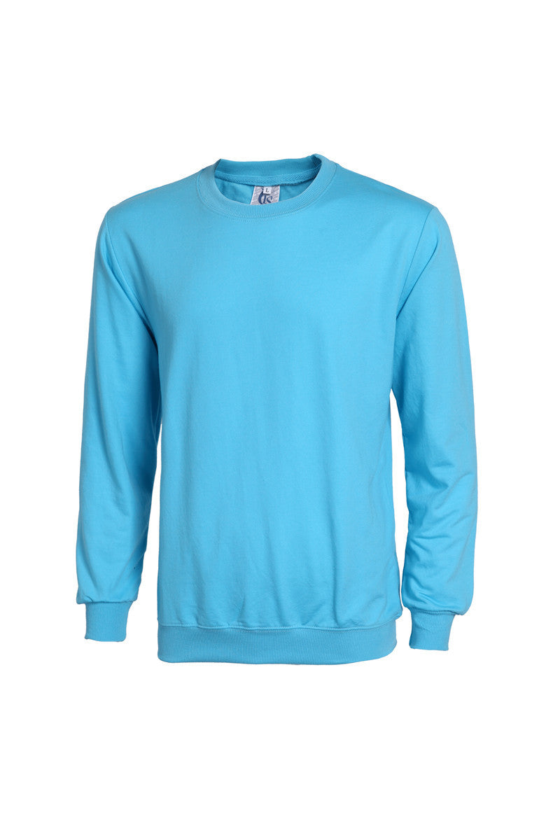 Casual Cotton Terry Round Neck Sweatshirt – Solid Color Long Sleeve Pullover