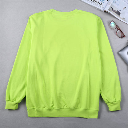 Casual Cotton Terry Round Neck Sweatshirt – Solid Color Long Sleeve Pullover