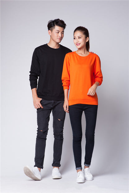 Casual Cotton Terry Round Neck Sweatshirt – Solid Color Long Sleeve Pullover