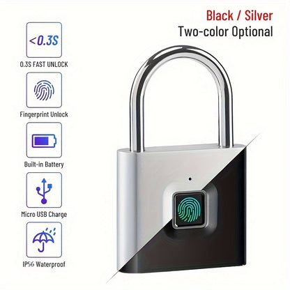 Compact Smart Fingerprint Padlock - Waterproof, Keyless Security, USB Rechargeable, Lightweight Zinc Alloy