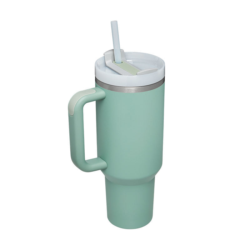 40 oz Insulated Tumbler with Handle & Straw | Spill-Proof Travel Mug