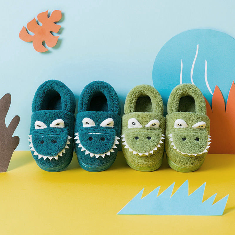 Boys' Dinosaur Slippers with Plush TPR Sole & Alligator/Crocodile Teeth