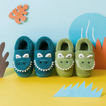 Boys' Dinosaur Slippers with Plush TPR Sole & Alligator/Crocodile Teeth
