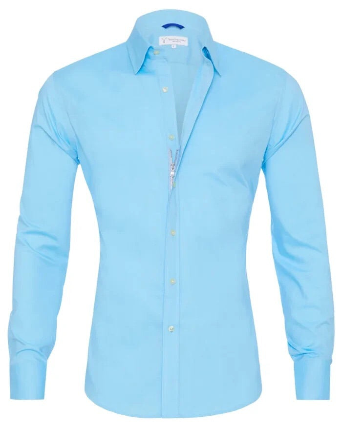Men’s Slim Fit Long Sleeve Zipper Shirt with Button Design