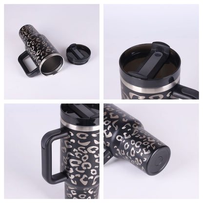 40 oz Insulated Tumbler with Handle & Straw | Spill-Proof Travel Mug