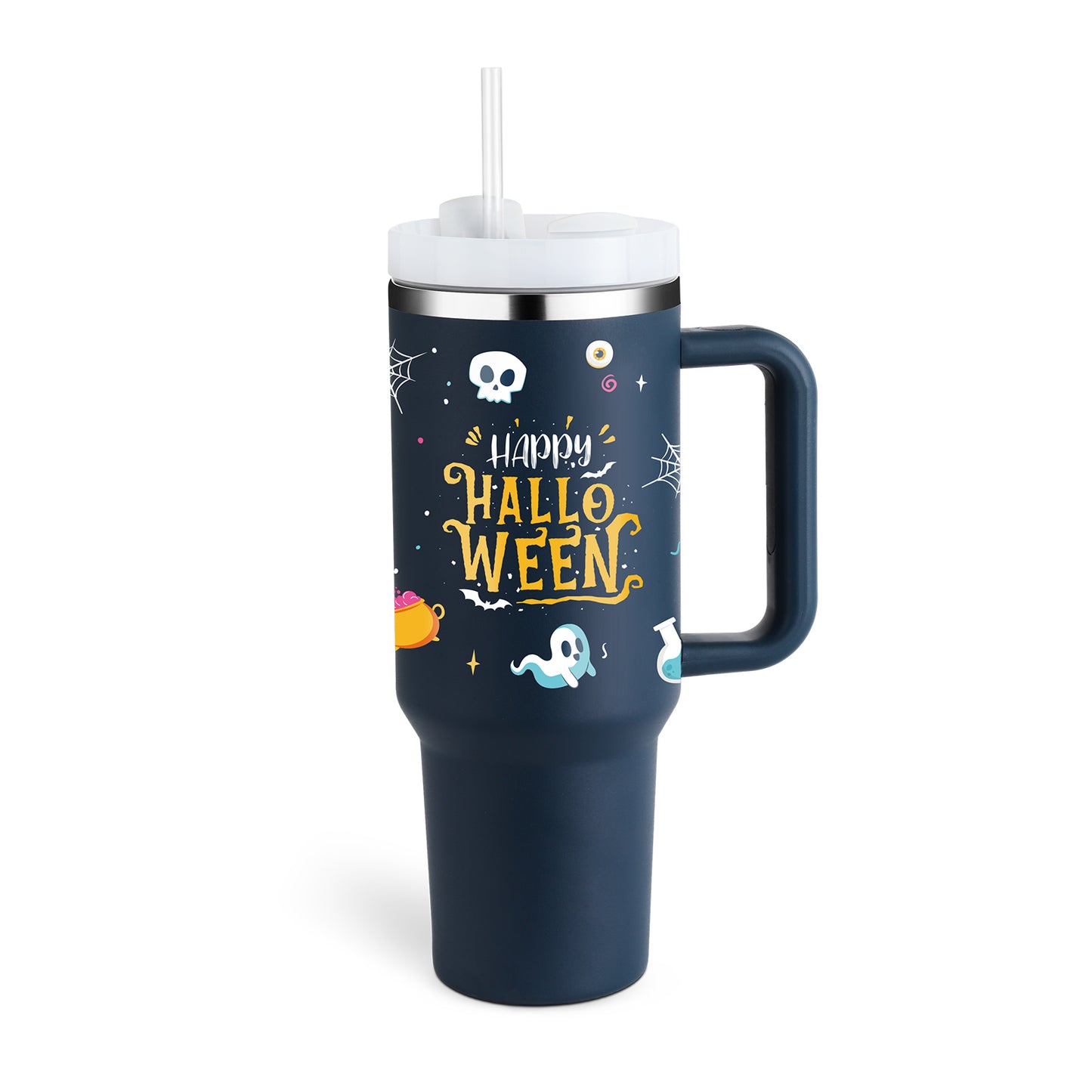 40 oz Insulated Tumbler with Handle & Straw | Spill-Proof Travel Mug