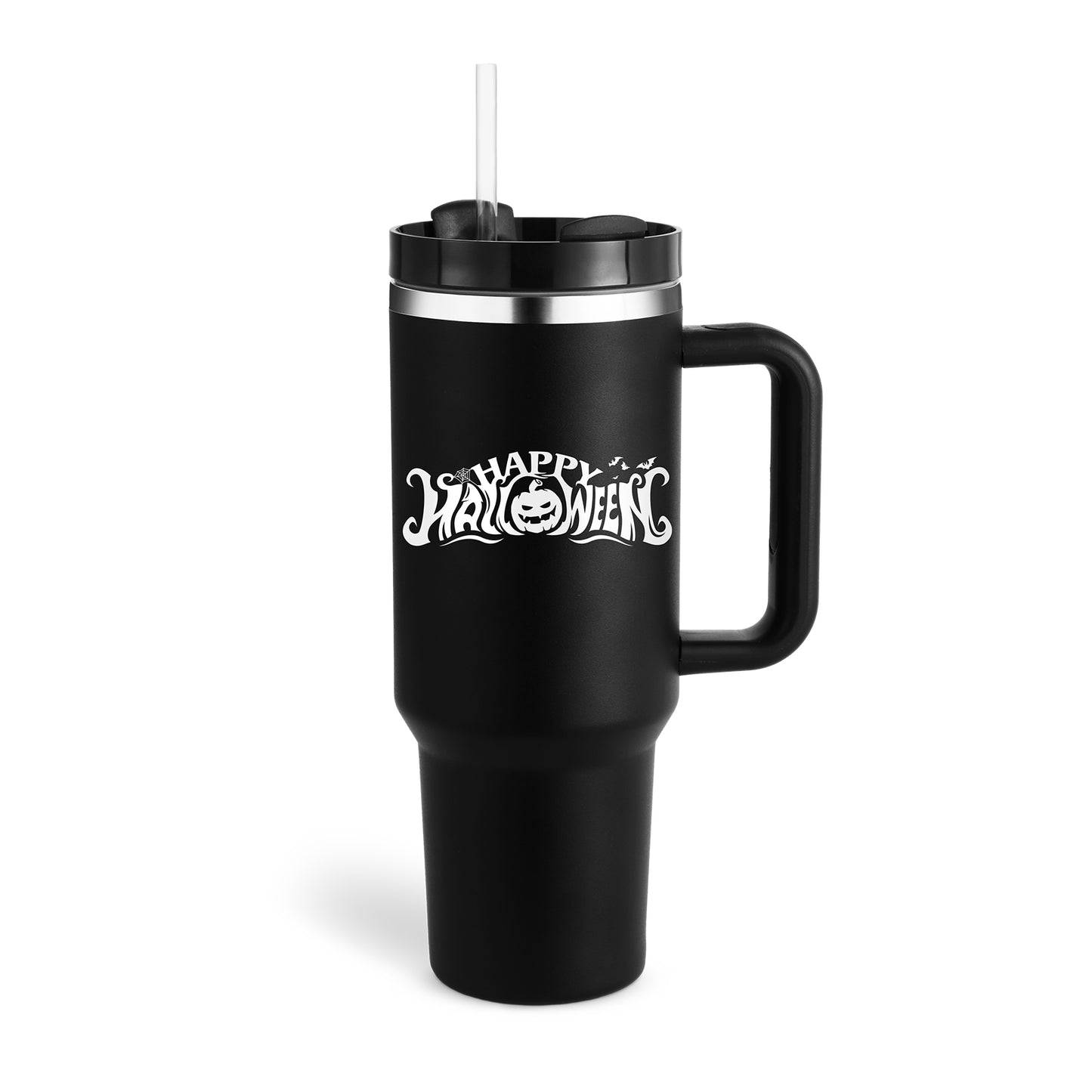 40 oz Insulated Tumbler with Handle & Straw | Spill-Proof Travel Mug