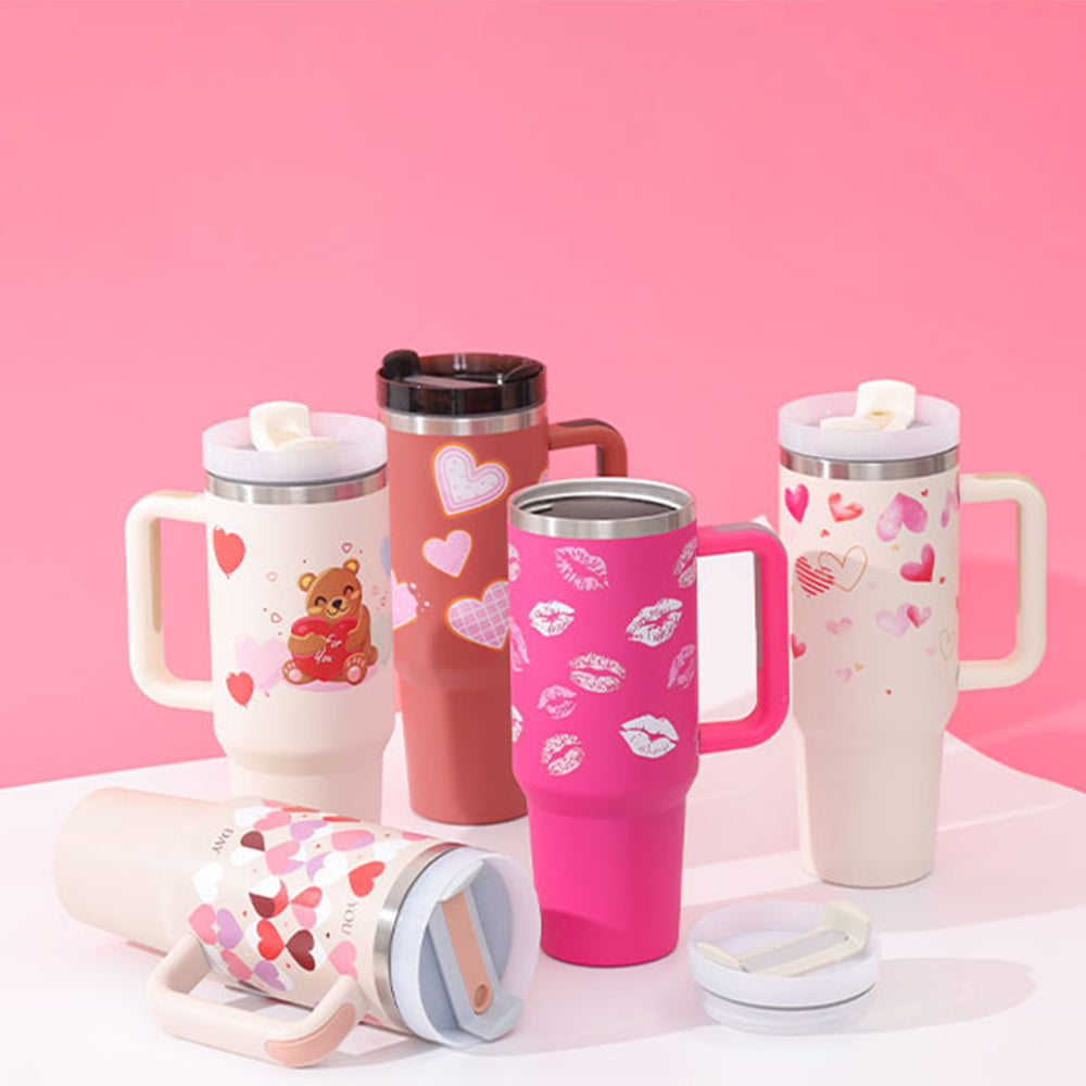 40 oz Insulated Tumbler with Handle & Straw | Spill-Proof Travel Mug