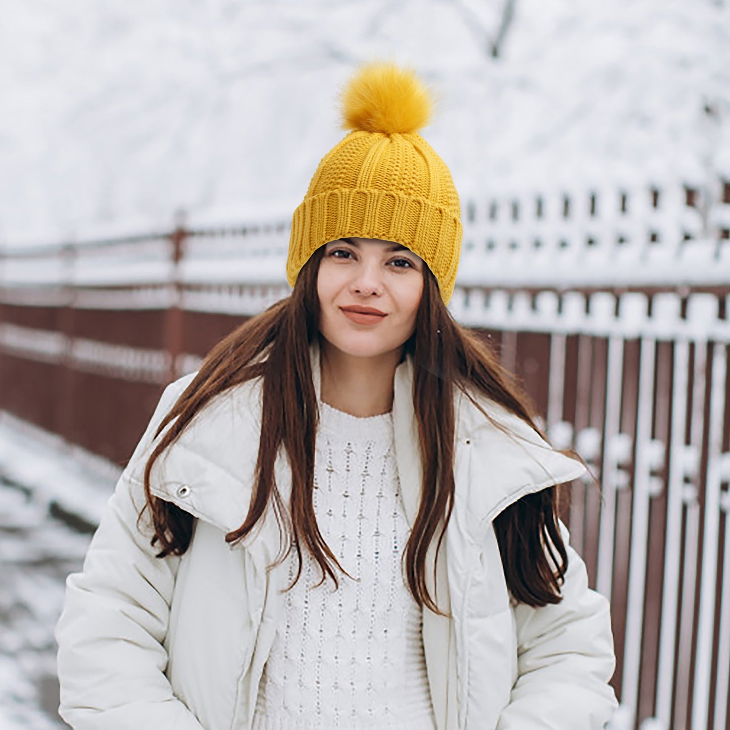 Women’s Winter Knitted Pom Pom Beanie with Satin Lining