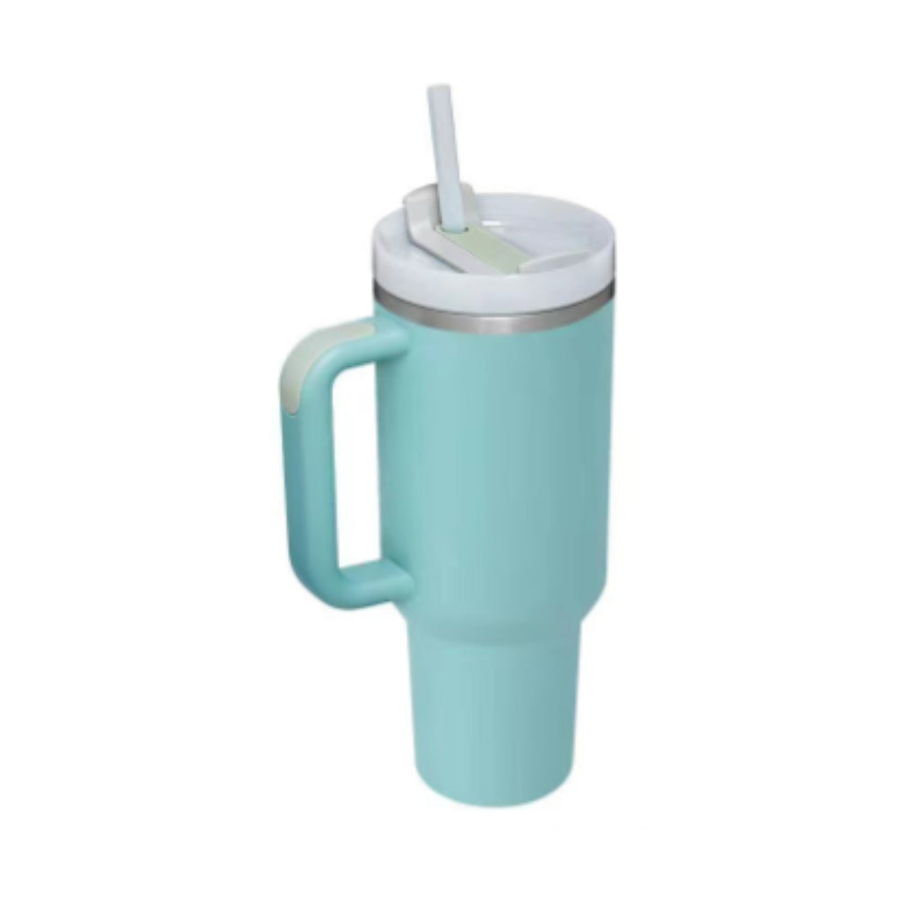 40 oz Insulated Tumbler with Handle & Straw | Spill-Proof Travel Mug