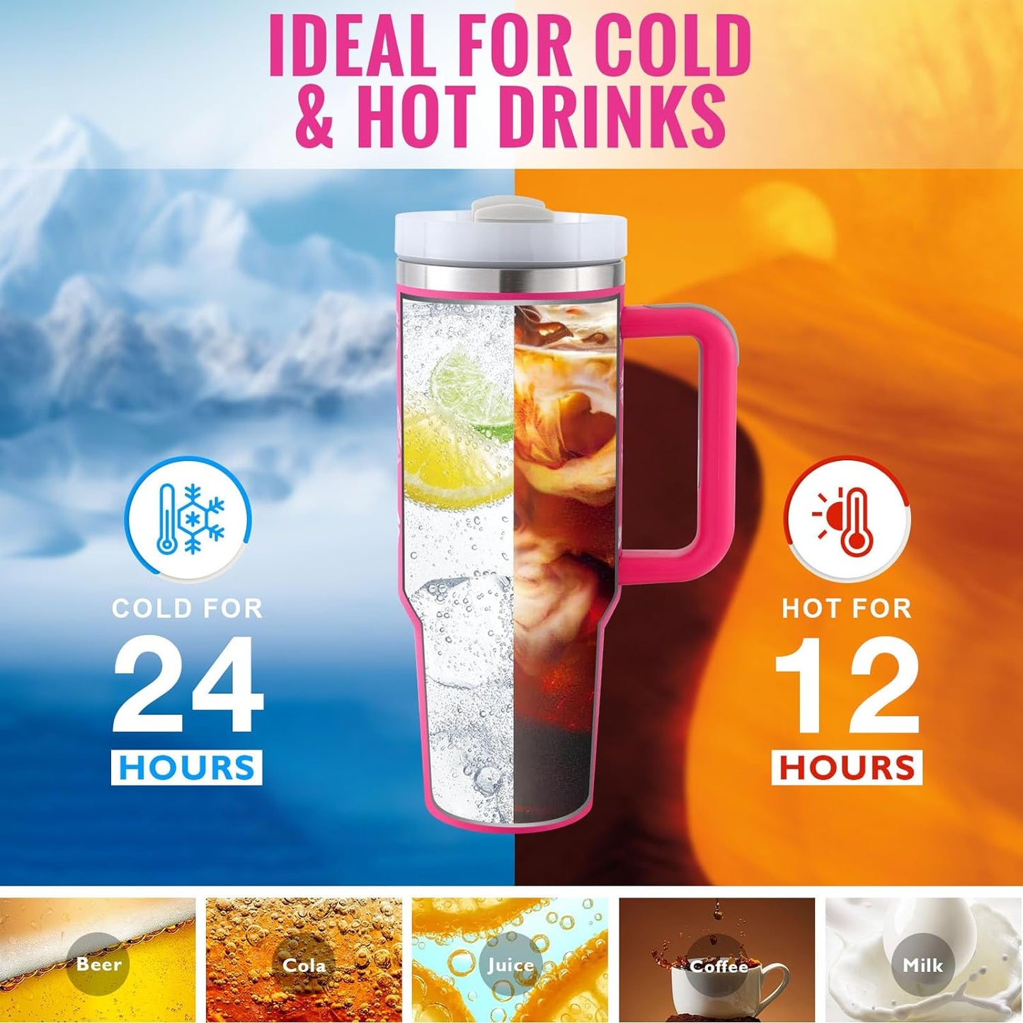 40 oz Insulated Tumbler with Handle & Straw | Spill-Proof Travel Mug