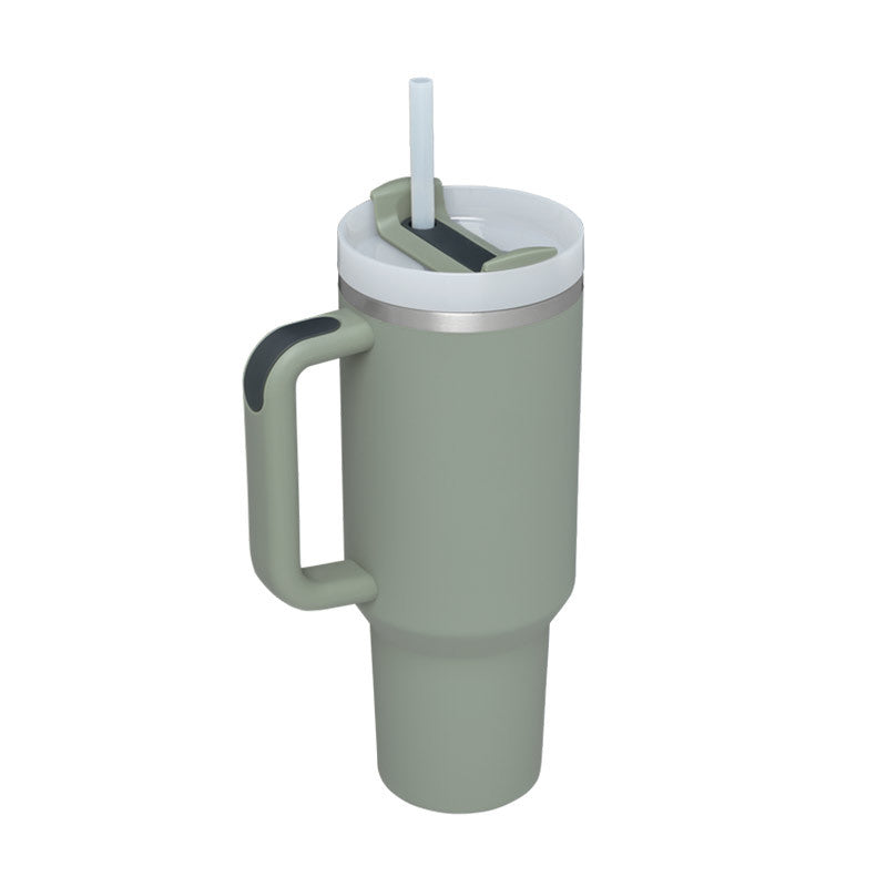 40 oz Insulated Tumbler with Handle & Straw | Spill-Proof Travel Mug