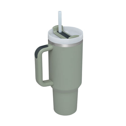 40 oz Insulated Tumbler with Handle & Straw | Spill-Proof Travel Mug