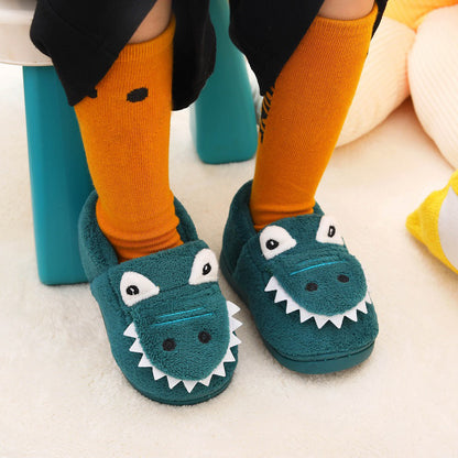 Boys' Dinosaur Slippers with Plush TPR Sole & Alligator/Crocodile Teeth