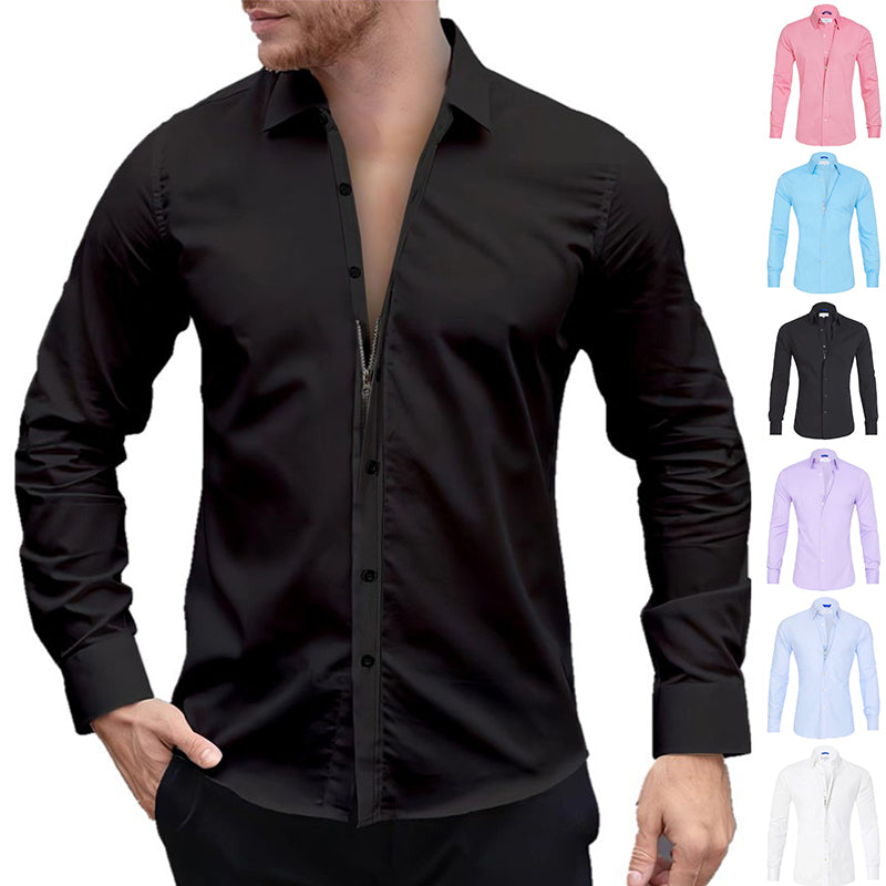 Men’s Slim Fit Long Sleeve Zipper Shirt with Button Design