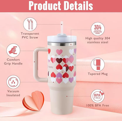 40 oz Insulated Tumbler with Handle & Straw | Spill-Proof Travel Mug