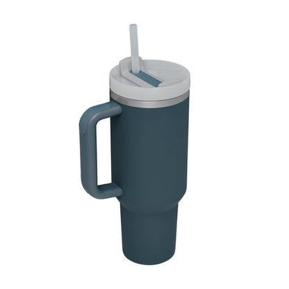 40 oz Insulated Tumbler with Handle & Straw | Spill-Proof Travel Mug